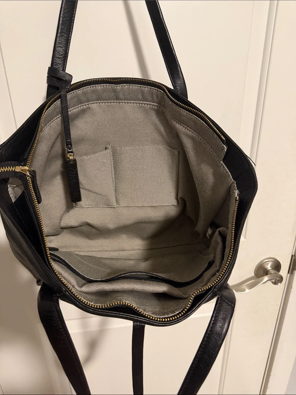Vince Camuto Black Pebbled Leather Tote with Gold Logo